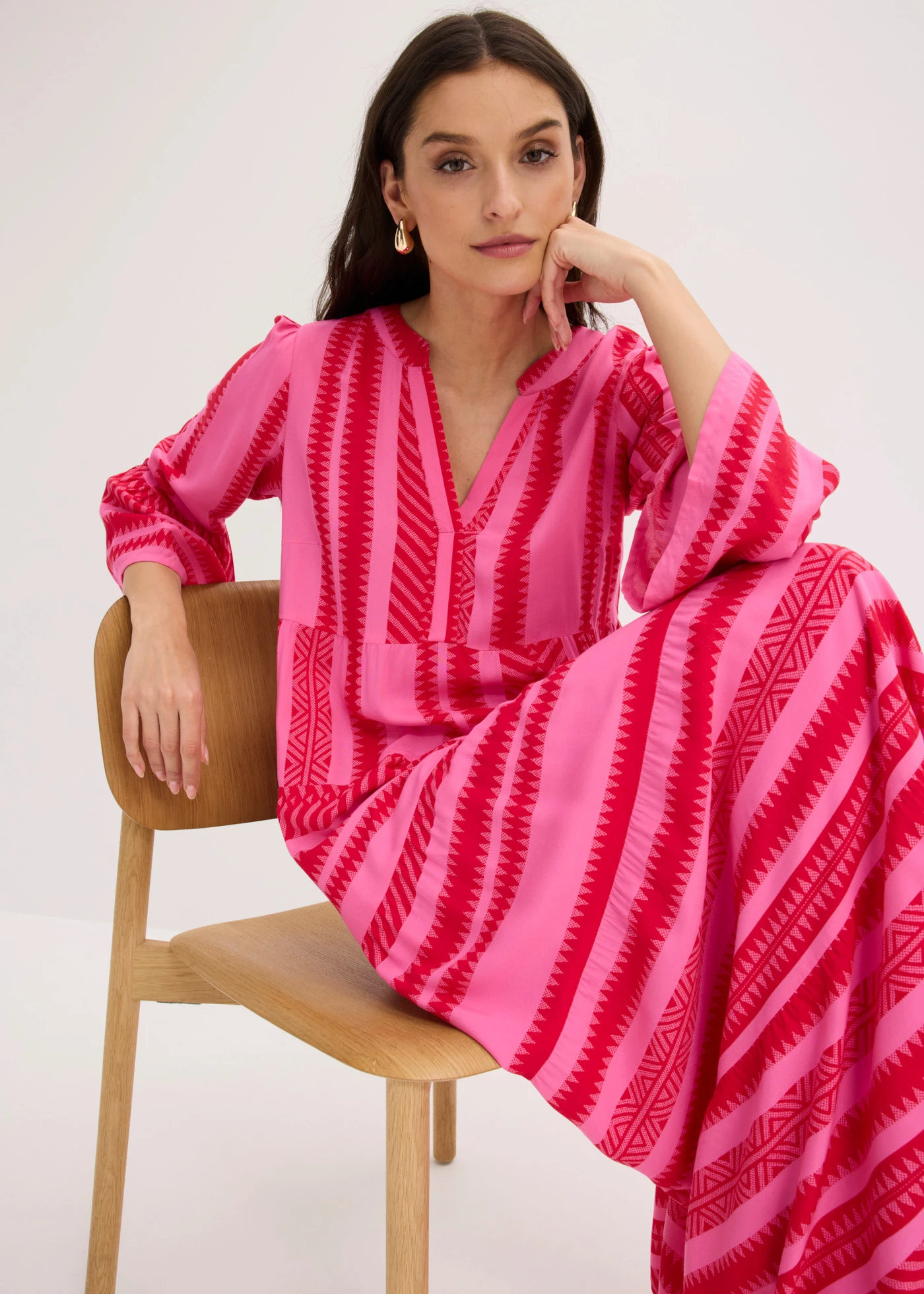 Maxi jurk van soepele viscose • rood/pink met print • bonprix online shop