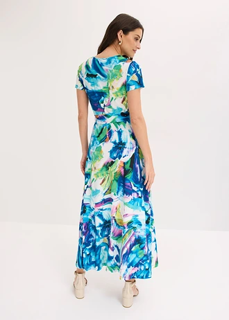 Maxi jurk, Kleur: blauw-groen gebloemd