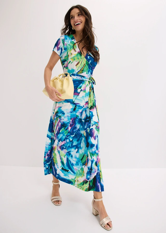 Maxi jurk, Kleur: blauw-groen gebloemd