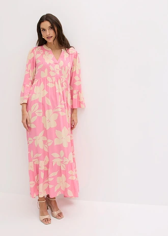 Robe longue en viscose fluide, Couleur: rose vif-sable clair floral