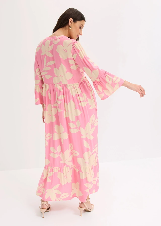 Maxi jurk van soepele viscose • felroze-lichtsand gebloemd • product-page.page-title-suffix