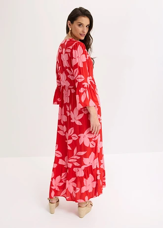 Maxi šaty ze splývavé viskózy • jahodová-lotosová pink s květy • bonprix obchod