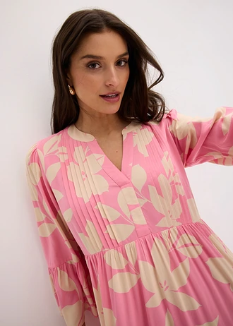 Maxi jurk van soepele viscose • felroze-lichtsand gebloemd • bonprix online shop