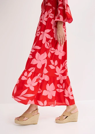 Maxi jurk van soepele viscose • aardbeirood-lotuspink gebloemd • bonprix online shop