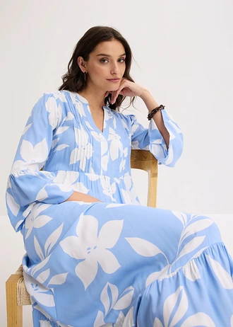 Maxi jurk van soepele viscose • middenblauw/wit gebloemd • bonprix online shop