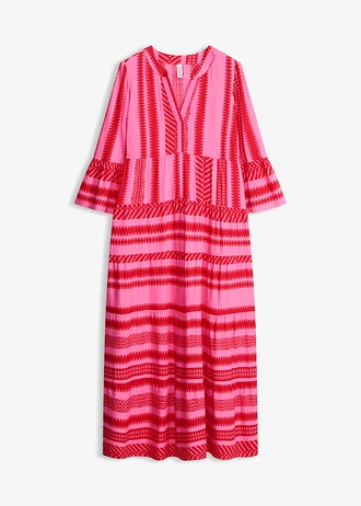 Maxi jurk van soepele viscose, Kleur: rood/pink met print