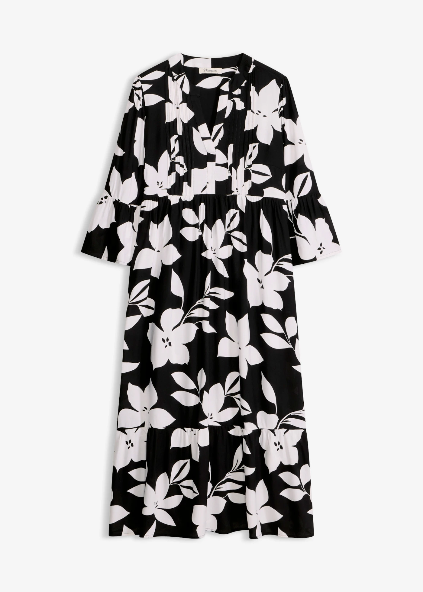 Maxi jurk van soepele viscose • zwart-wit gebloemd • bonprix online shop