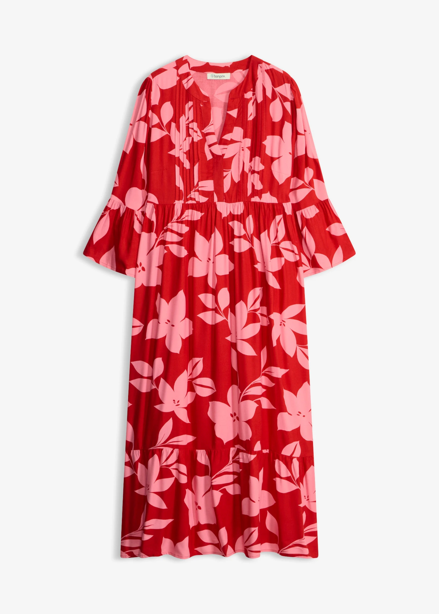 Maxi šaty ze splývavé viskózy • jahodová-lotosová pink s květy • bonprix obchod