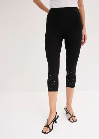 Capri legging in  een katoenmix, Kleur: zwart/zilverkleur