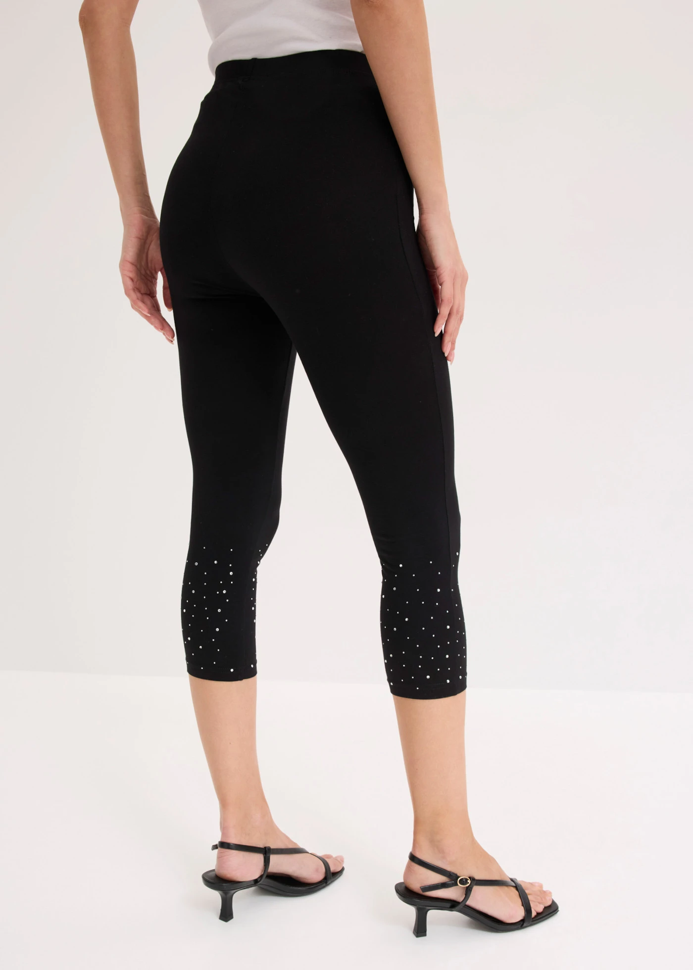 Legging 3/4 en coton extensible • noir-argenté • Boutique bonprix