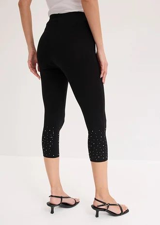Legging 3/4 en coton extensible, Couleur: noir-argenté