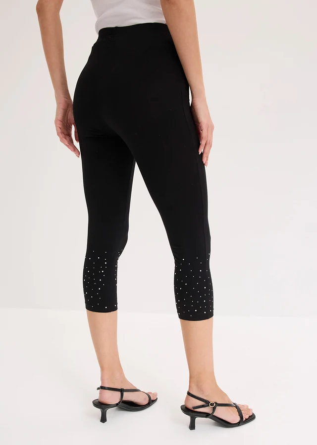 Legging 3/4 en coton extensible, Couleur: noir-argenté