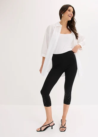 Legging 3/4 en coton extensible • noir-argenté • Boutique bonprix
