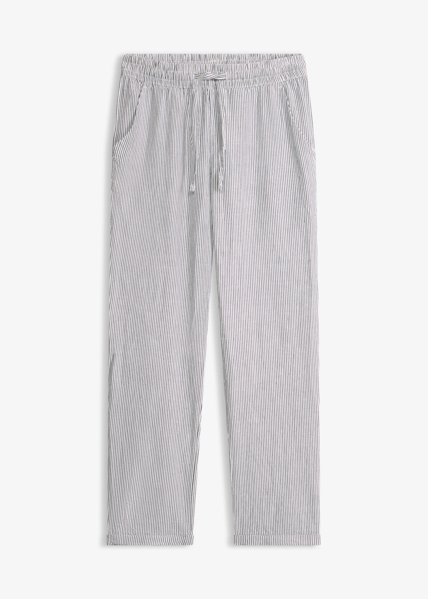 Pantalon en lin mélangé, taille élastiquée • bleu/blanc rayé • Boutique bonprix