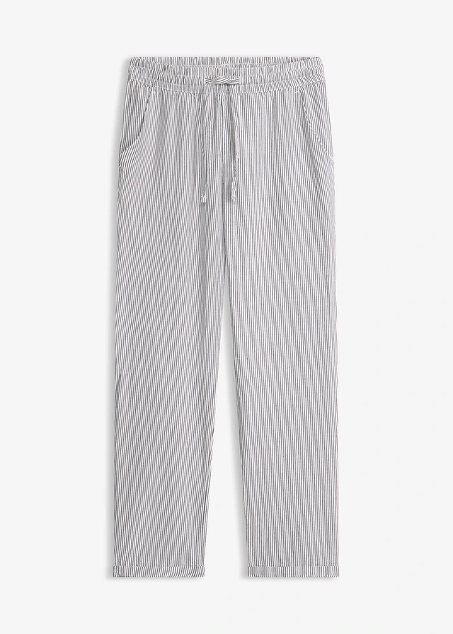 Linnen broek met elastische band • blauw-wit gestreept • bonprix online shop