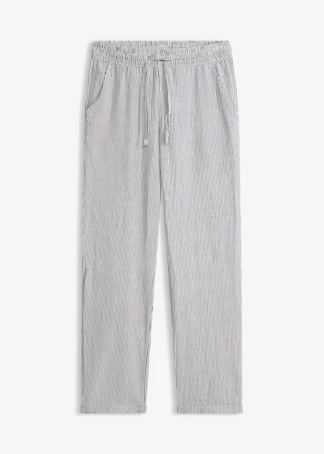 Pantalon en lin mélangé, taille élastiquée
