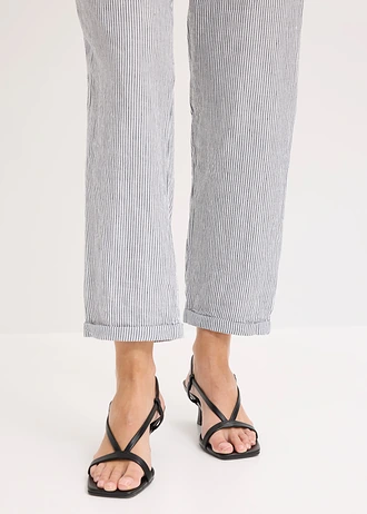 Pantalon en lin mélangé, taille élastiquée • bleu/blanc rayé • Boutique bonprix