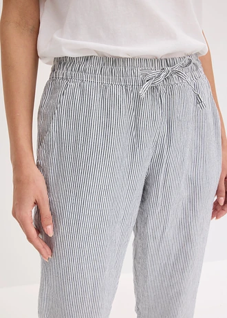 Pantalon en lin mélangé, taille élastiquée • bleu/blanc rayé • Boutique bonprix