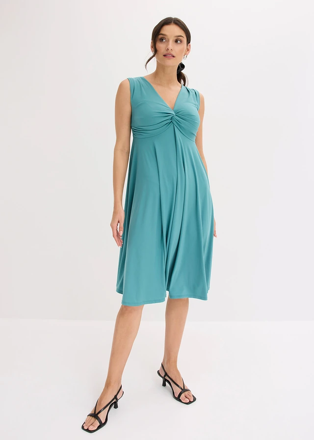 Robe en jersey avec décolleté en V, Couleur: cobalt turquoise mat