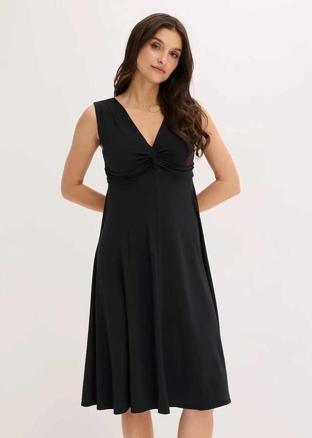 Robe en jersey avec décolleté en V, Couleur: noir