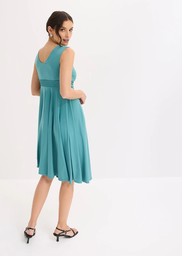 Robe en jersey avec décolleté en V, Couleur: cobalt turquoise mat