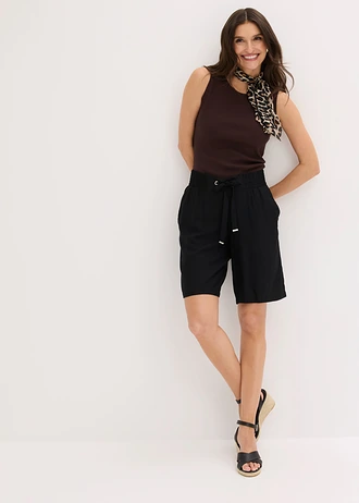 Bermuda en viscose avec ceinture à nouer, Couleur: noir
