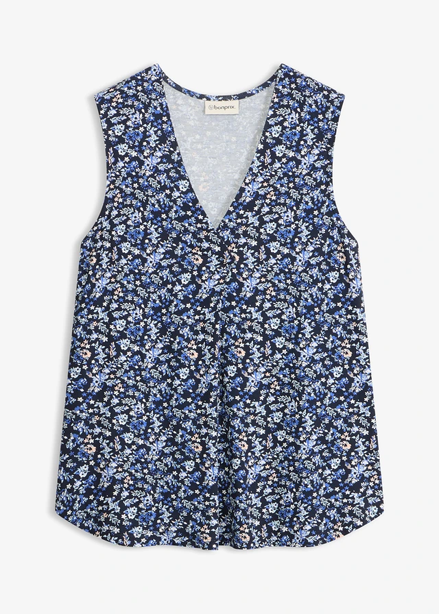 Top en viscose extensible, Couleur: bleu floral