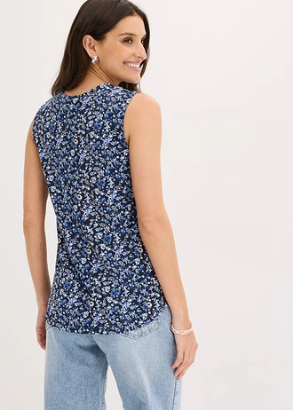 Top van viscose-mix, Kleur: blauw gebloemd
