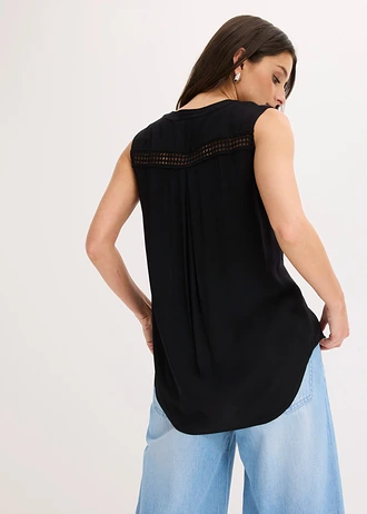Blousetop van pure viscose • zwart • bonprix online shop