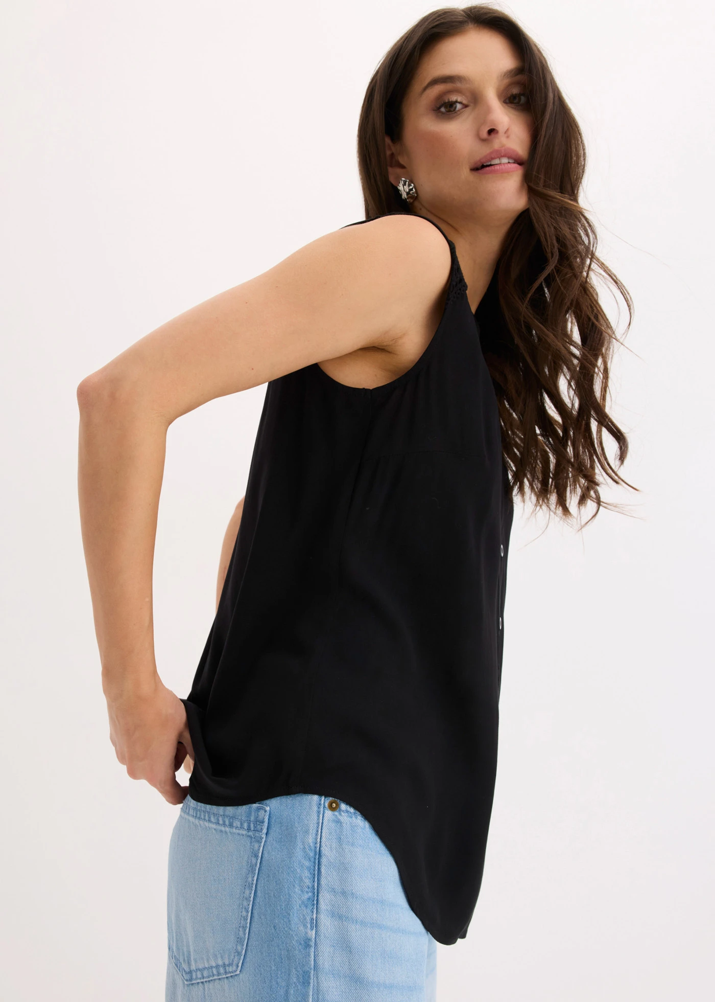 Blousetop van pure viscose • zwart • bonprix online shop