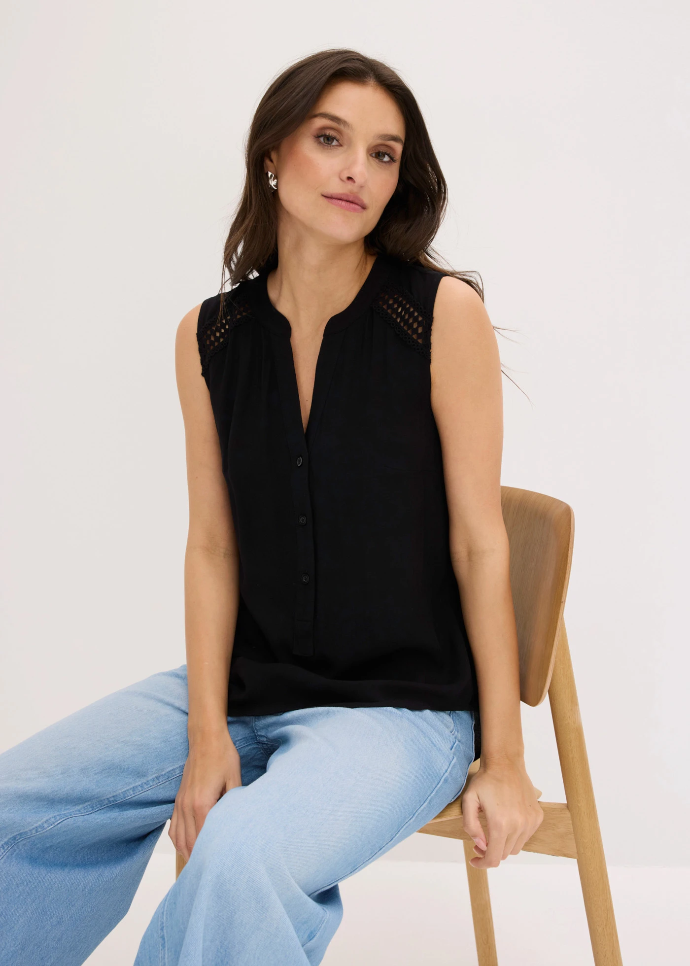 Blousetop van pure viscose • zwart • bonprix online shop
