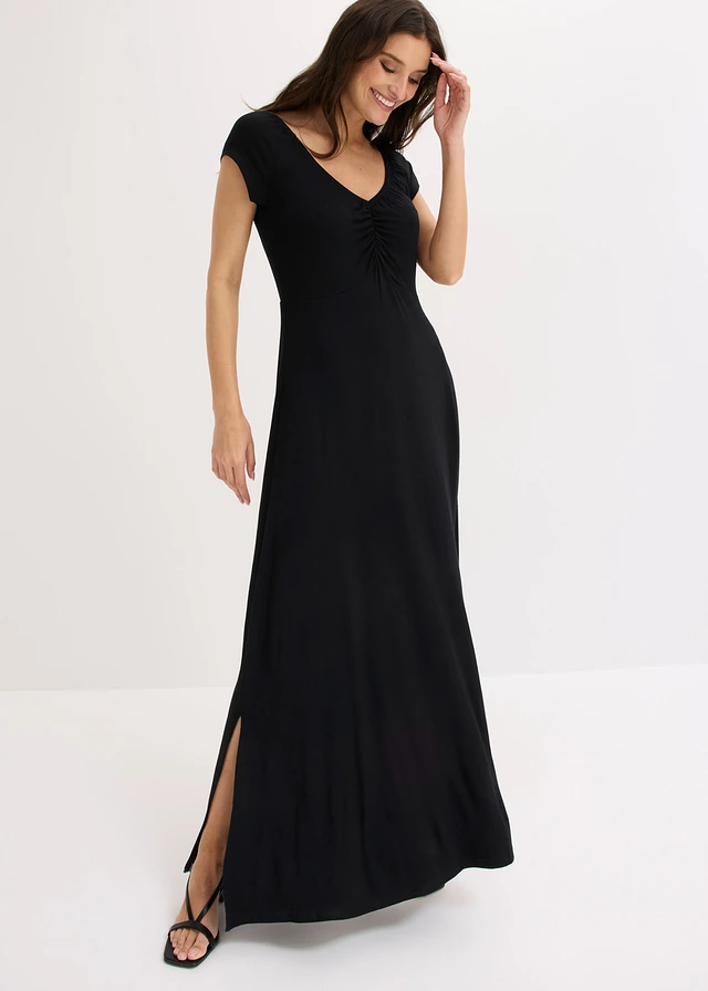 Robe longue en viscose extensible, Couleur: noir