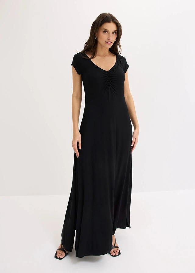Robe longue en viscose extensible, Couleur: noir