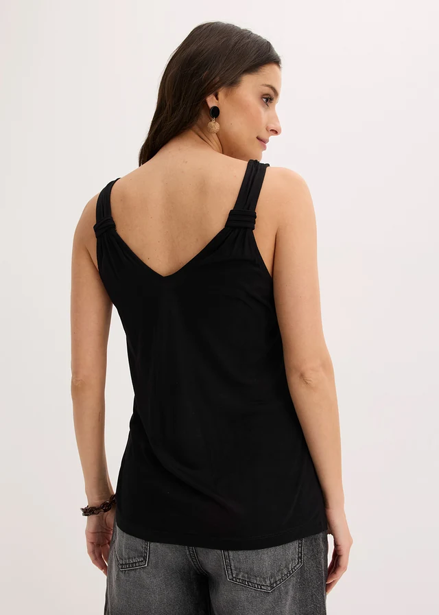 Jersey top van puur viscose, Kleur: zwart