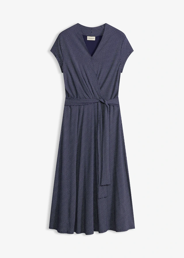 Midi jurk in een viscosemix • donkerblauw-wit gestippeld • bonprix online shop