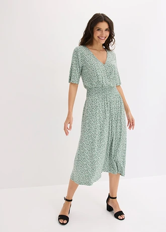 Jersey jurk in een viscosemix, Kleur: pastelgroen gebloemd