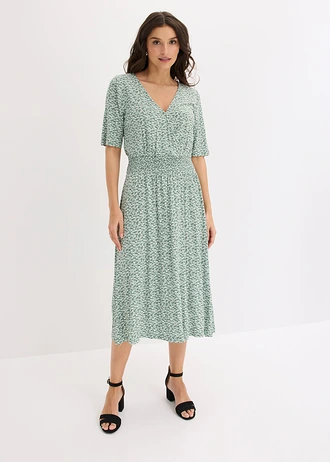 Jersey jurk in een viscosemix, Kleur: pastelgroen gebloemd