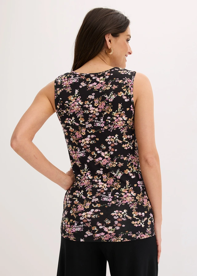 Top en viscose extensible, Couleur: noir floral