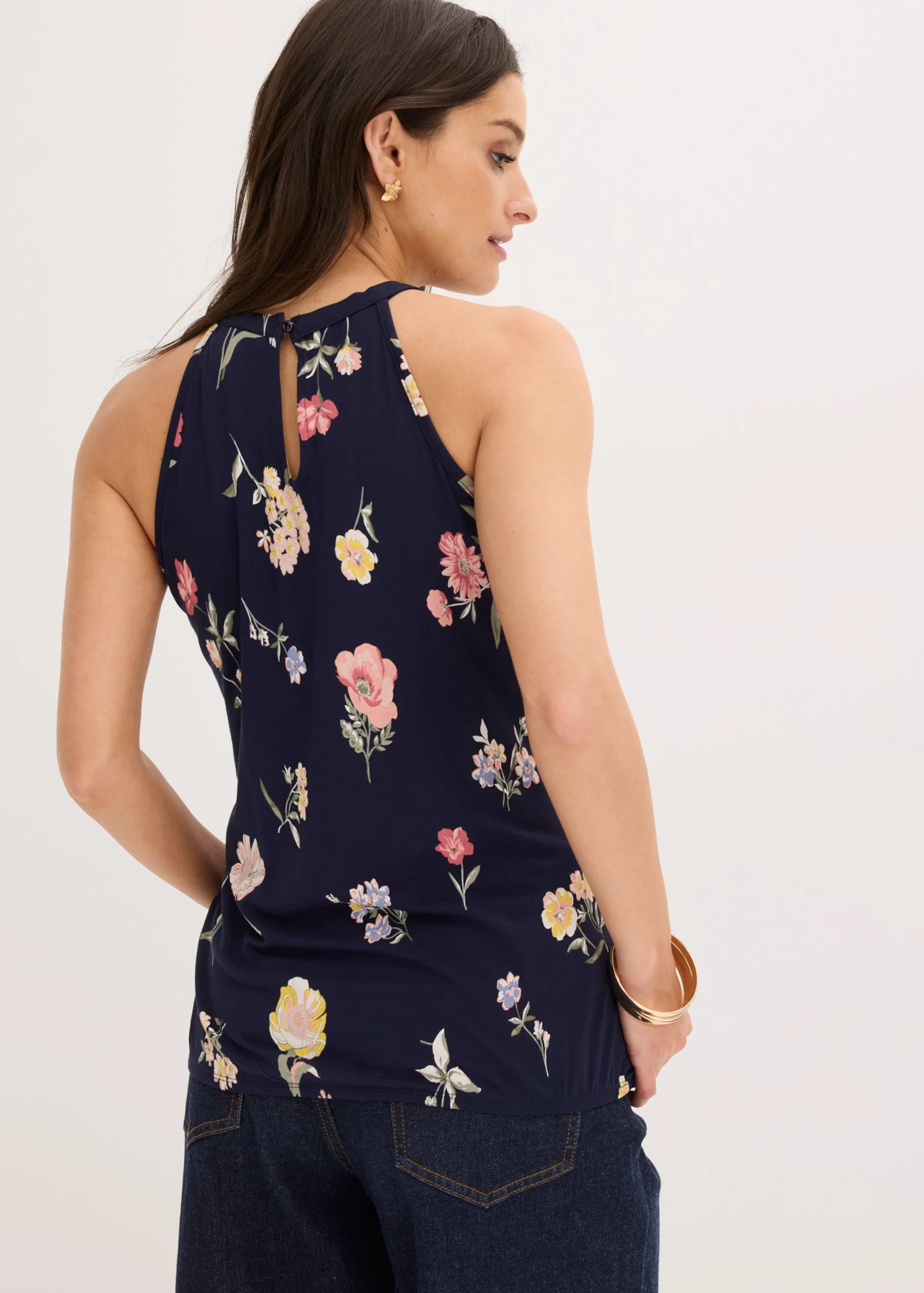 Gedessineerde top  met viscose • blauw gebloemd • bonprix online shop