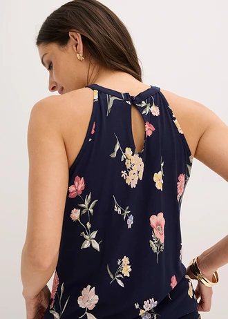 Gedessineerde top  met viscose • blauw gebloemd • bonprix online shop