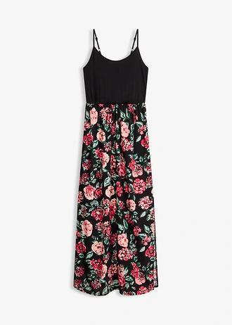 Maxi jurk met viscose, Kleur: zwart gebloemd