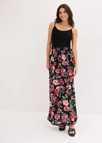 Maxi jurk met viscose, Kleur: zwart gebloemd