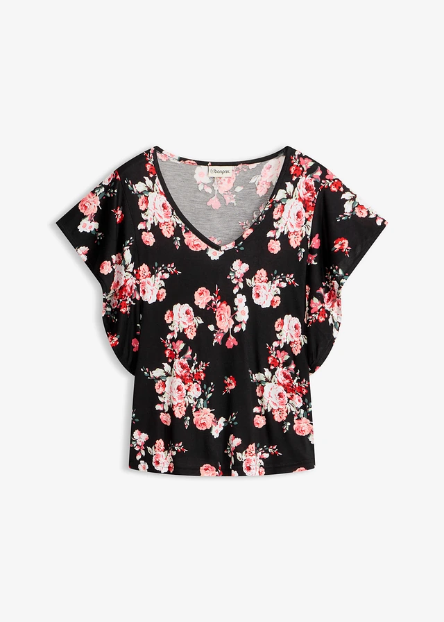 Shirt van viscose • zwart-roze gebloemd • bonprix online shop