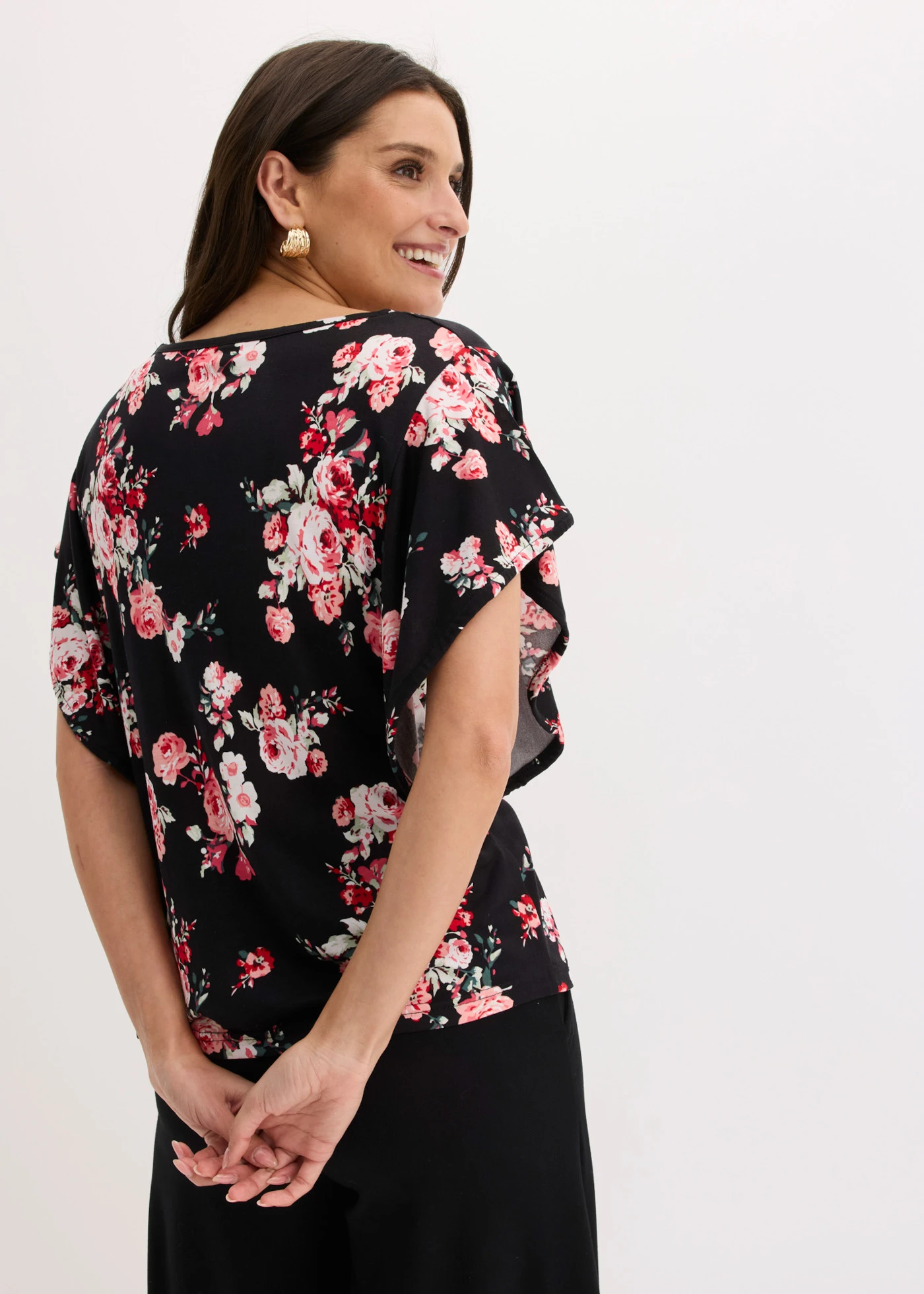 Shirt van viscose • zwart-roze gebloemd • bonprix online shop