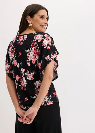 Shirt van viscose • zwart-roze gebloemd • bonprix online shop