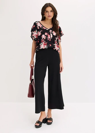 Shirt van viscose, Kleur: zwart-roze gebloemd