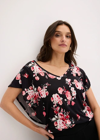 Shirt van viscose • zwart-roze gebloemd • bonprix online shop