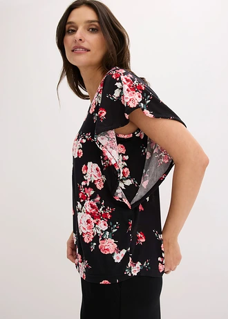 Shirt van viscose • zwart-roze gebloemd • bonprix online shop