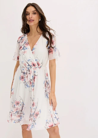 Robe courte en mesh, Couleur: blanc à fleurs