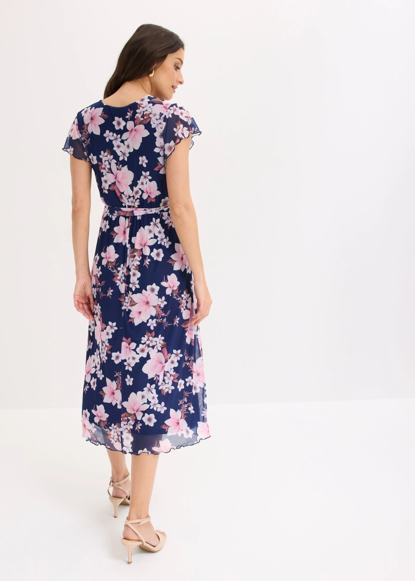 Gedessineerde midi jurk van mesh • donkerblauw gebloemd • bonprix online shop